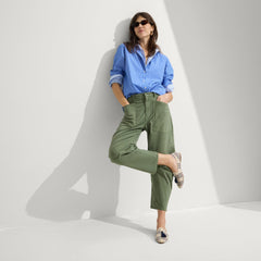 Alternate view of a model wearing The Almond Tassel Loafer in Spring Plaid.