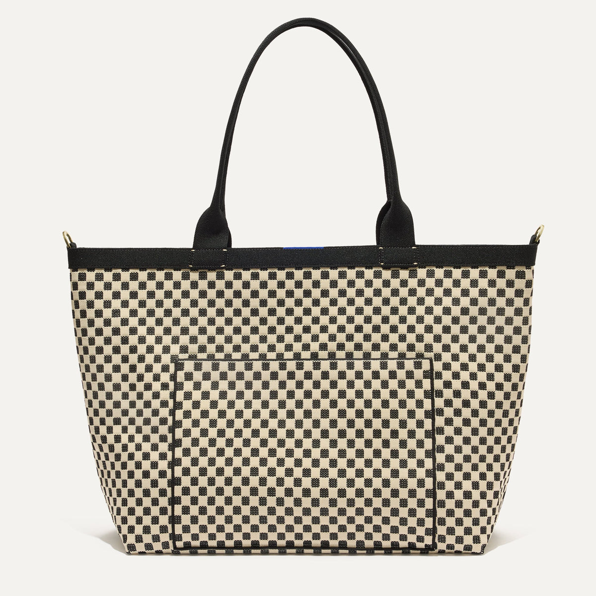PLP |The Zip Travel Tote in Tuxedo Midi Check shown from the front.