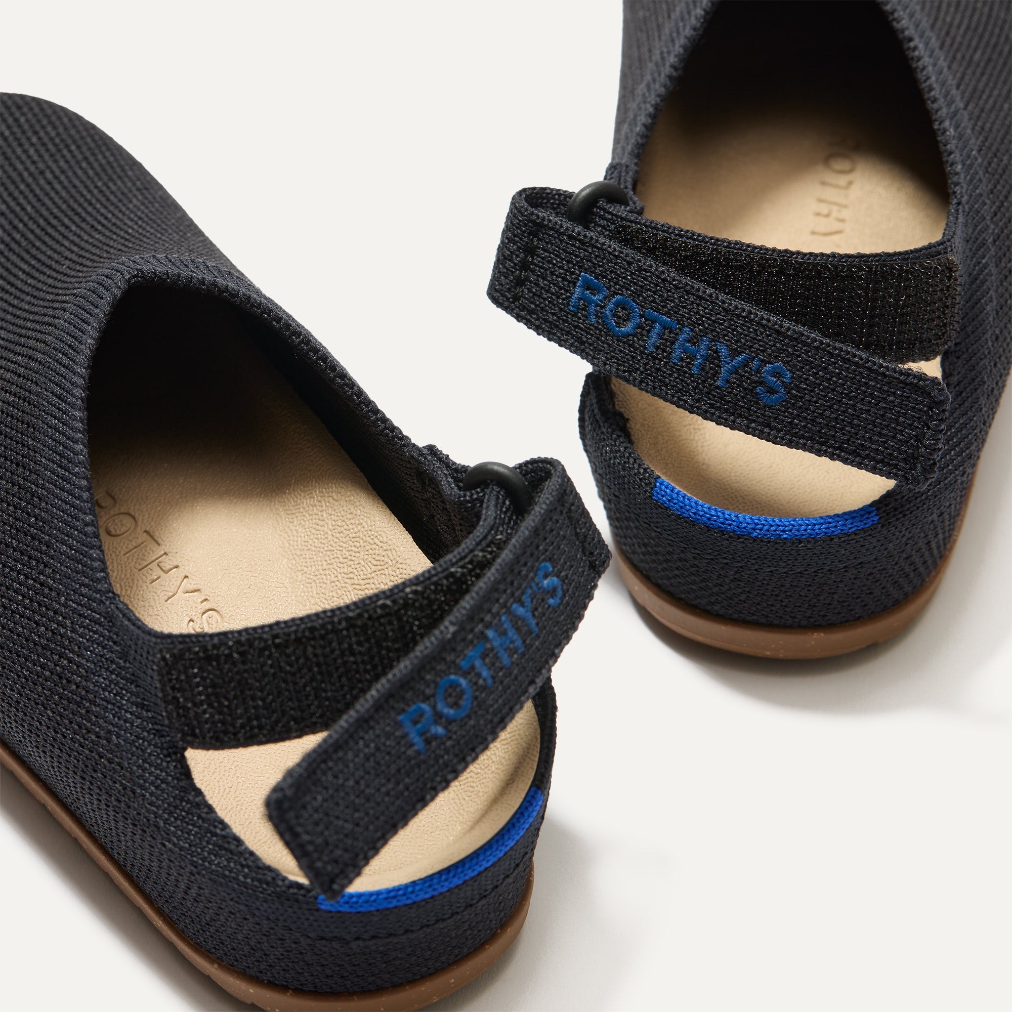 Close up of the back heel strap of The Kids Clog in Black.