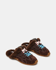 AZIEL MULE FAUX FUR CHOCOLATE BROWN SUEDE